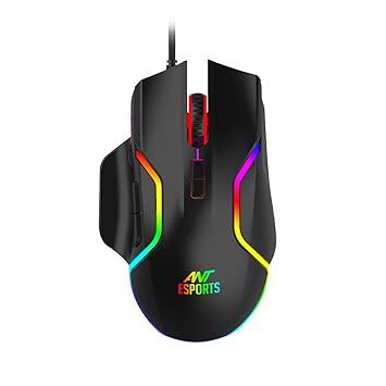 Ant Esports GM320 RGB Optical Wired Gaming Mouse | 8 Programmable Buttons | 12800 DPI I Ergonomic Design with Braided Cable - Black - image, photos