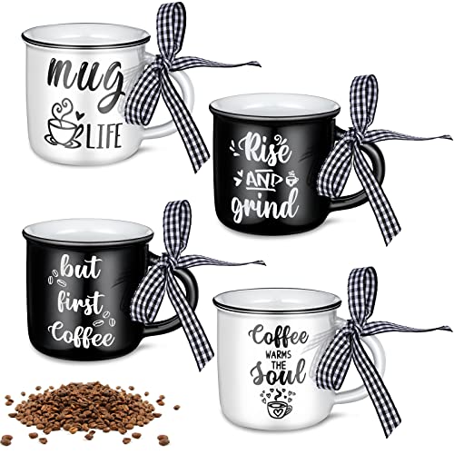 Romooa 4 Pieces Mini Coffee Mugs Farmhouse Coffee Cups Ceramic Espresso Mug Set With Handle Tiered Tray Decor Coffee Bar Coffee Station Centerpieces Housewarming Birthday Gift For Coffee Lovers #TOP11