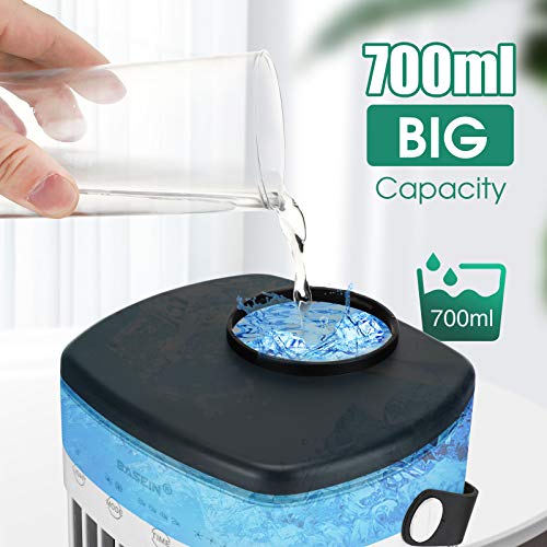 Portable Air Conditioner, Evaporative Air Conditioner Fan with Double Water Tank 4 Speeds 8H Timer 7 Colors, Camping AC Unit, Personal Air Cooler Desktop Air Conditioner with Handle for Office, Room