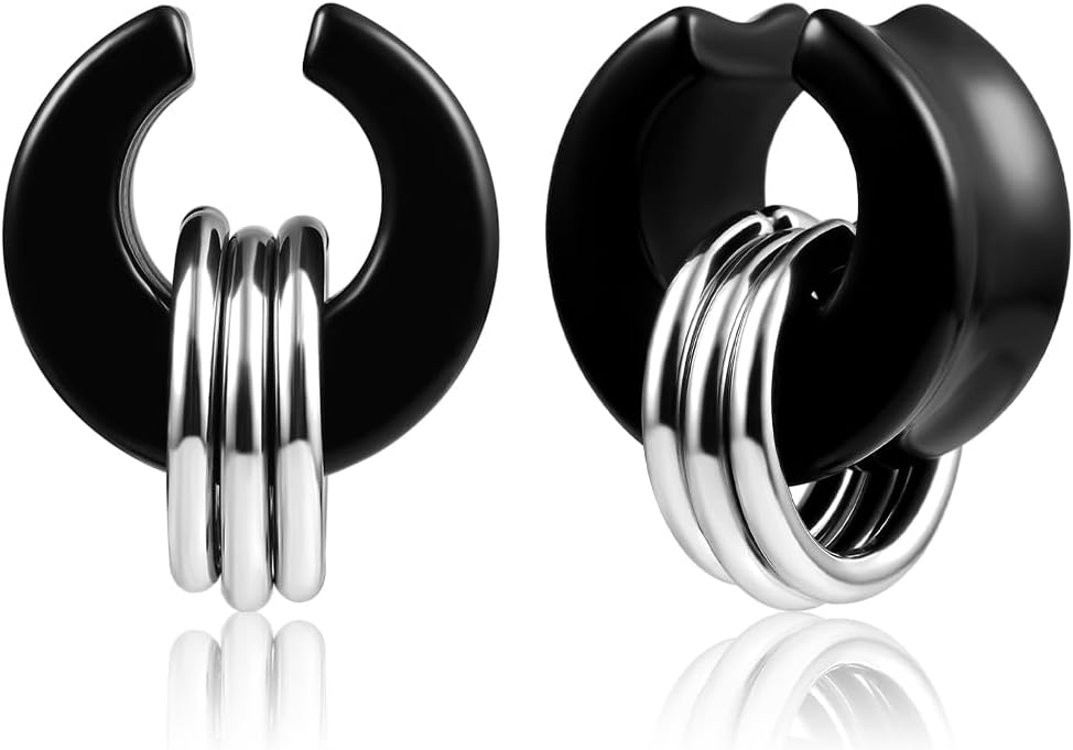 VankulaEar Tunnels Flesh Stretcher Glass Saddles Plugs Gauges with Stainless Steel Rings Ears Piercing Jewelry for Men Women 10mm to 22mm