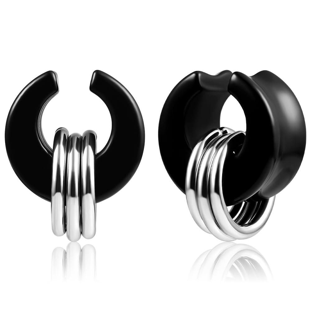 VankulaEar Tunnels Flesh Stretcher Glass Saddles Plugs Gauges with Stainless Steel Rings Ears Piercing Jewelry for Men Women 10mm to 22mm