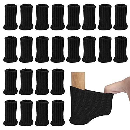 24 Stück Stuhlsocken Schwarz Möbel Socken Stuhlbeinschoner Stuhlbeine Socken Elastisch Stuhlbeine Dicke Unterseite Antirutsch Pads Vermeiden Kratzer Lärm Ideal Bodenschoner für Möbel Stuhlbein Tisch