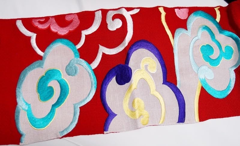 豪華刺繍 ? 【その他】 正絹帯揚げ 瑞雲 赤 正絹縮緬 日本製