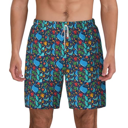 Short de bain pour homme vêtement de plage léger imprimé poisson poulpe et baleine