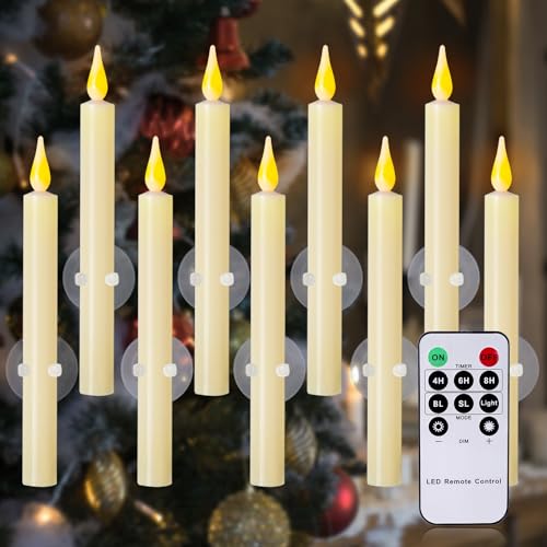 Bougies coniques à piles ivoire à LED vacillantes avec minuterie et télécommande