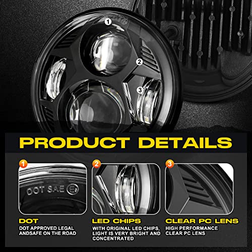 Image of LX-LIGHT 51W 5-3 /4 5.75 inch Motorcycles LED Headlight with EMC Compatible with Iron 883 Dyna Street Bob Super Wide Glide Low Rider Night Rod Train Softail Deuce Custom Sportster,Black