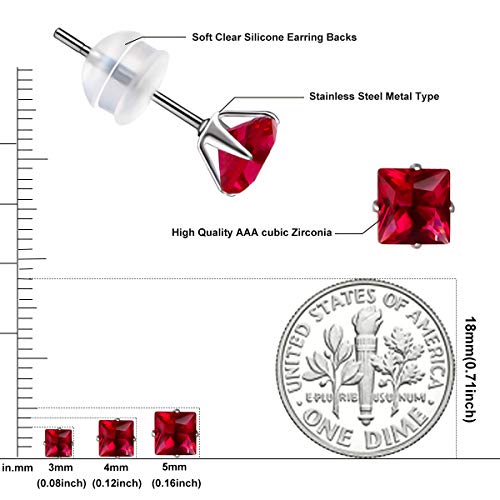 12 Pairs Stainless Steel Stud Earrings for Women, Princess Cut Square Cubic Zirconia Stud Earrings, Birthstone Earrings Stud Set3