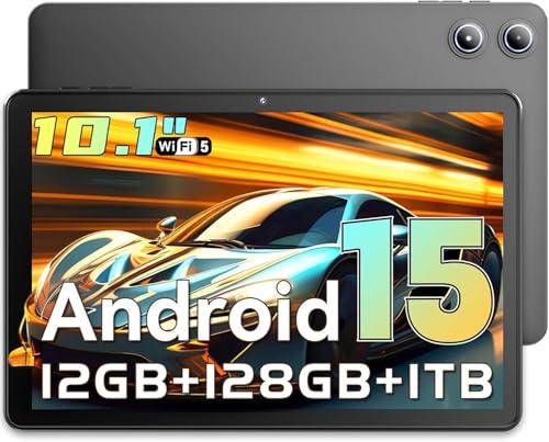 Tablette 10 Pouces, Tablette Android 15 avec Gemini AI, 18 GO RAM + 128 GO ROM + 1 TO TF, Quad-Core, Écran Tactile IPS HD 1280x800, Batterie 6000 mAh, Widevine L1, WiFi 5G & BT 5.0, Caméra 5MP + 8MP