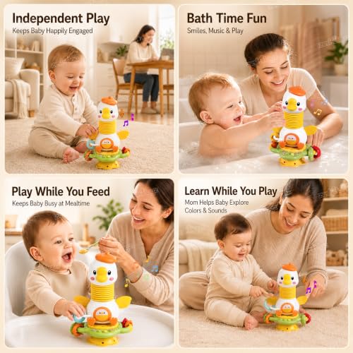Image of Zest 4 Toyz Musical Learning Duck Toy for Kids | Sleep Song Music | 5in1 Suction ,Spinner, Rattle, Squeeze & Sensory Play | BPA-Free, Safe & Durable | Interactive Learning Toys for 6+ Months Kids