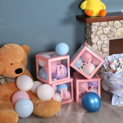 Image of Rozi Decoration Pink Baby Balloon Box without Balloon Included Set of 4 Pcs Box| Welcome Baby Decoration Kit | Baby Shower | Birthday | Naming Ceremony Decoration Kit