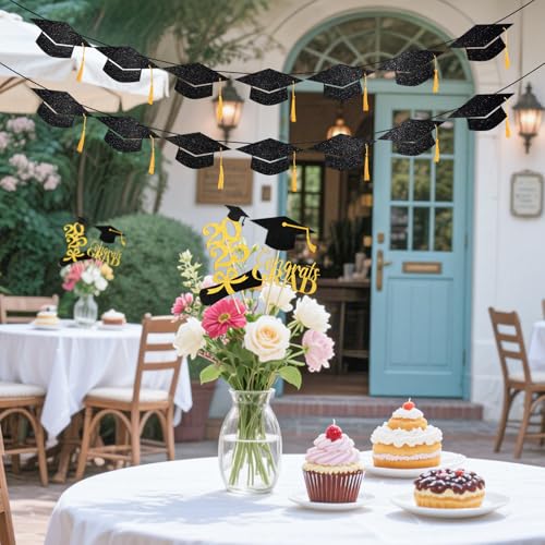 Image of Graduation Decorations 2026- Pre-Strung Black Graduation Banners Garland, Class of 2026 Congrats Grad Banner for Congratulation Graduations High School College Grad Party Supplies