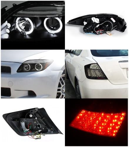 SPEC-D TUNING Chrome R8 Style Projector Headlight + 6-LED Fog Bumper Lamps Compatible with Tc Left + Right Pair Headlamps Assembly