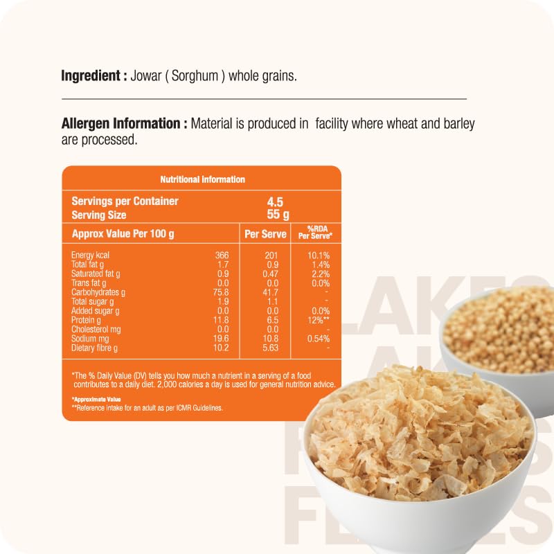 Image of SkyRoots Jowar Flakes & Bajra Flakes Combo 500g - Millet Cereal | Healthy Breakfast Cereal | No Added Sugar | High Fiber | Sorghum Flakes | Pearl Millet Flakes | Ready to Eat Snack | Pack of 2 ( Each 250g)