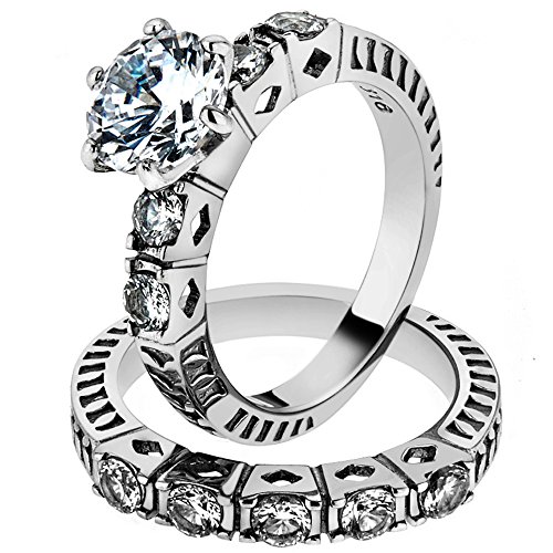 Marimor Jewelry 3.10 Ct Round Cut Zirconia Stainless Steel 316 Wedding Ring Band Set Size 8