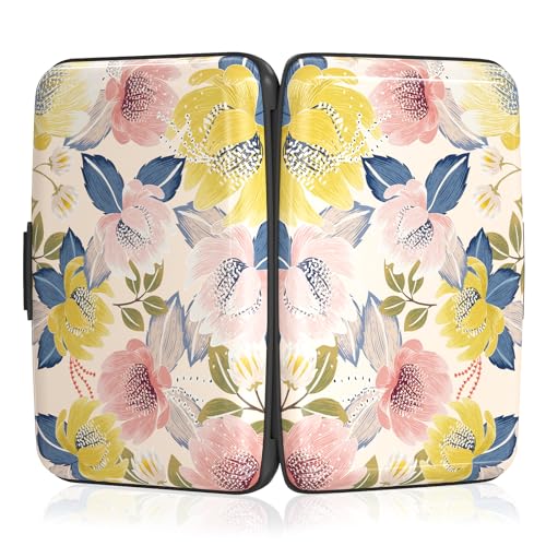 Image of Rimilak Aluminuml Credit Card Holder, Mini Credit Card Wallet RFID Blocking Slim Metal Hard Case for Women Men, Colorful Flower