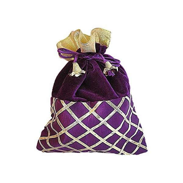 Srajan Festival & Wedding Gifting Criss Cross Gota Patti Velvet Multicolour Shagun Return Gift Pouch | Potli for Return Gifts Bag (Pack of 8) - Image 4