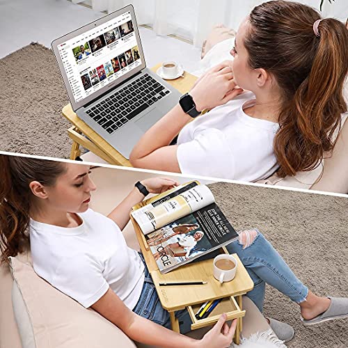Kixre Laptop Desk, Bamboo Adjustable Lap Desks Table, Foldable Bed Desk with Drawer, Breakfast Serving Tray Table, Floor Table for Laptop, Sofa Couch, Writing Eating Surfing Reading, Portable Desk - Image 4