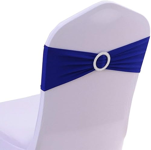 Joe&Lory Bandas elásticas de elastano para silla con hebilla, cintas deslizantes para decoración de bodas, fiestas, bandas suaves (azul rey, 10