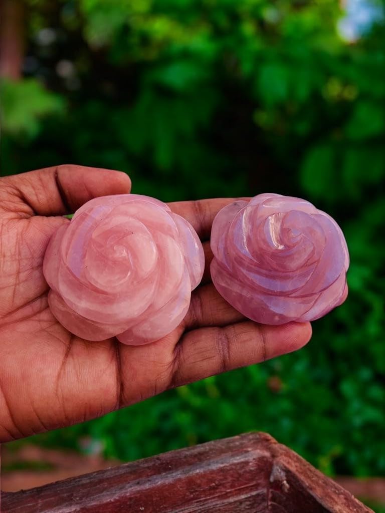 Beautiful Rose Quartz Crystal Flower Handmade Crystal Rose Pink Quartz Crystal Flower 58-68MM