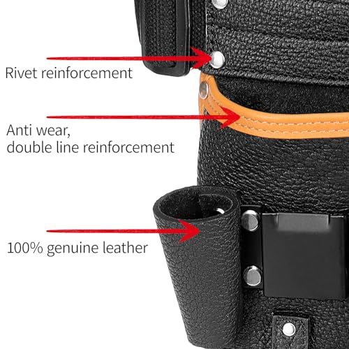 Image of Tool Belt,Genuine Leather Tool Pouch,Detachable & Adjustable Single Side Tool Belt Pouch for Electrician,Carpenter,Construction,Work Apron,Utility Belt.