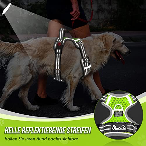 Eyein Hundegeschirr für Kleine Mittelgroße Hunde, Air Mesh Atmungsaktiv Brustgeschirr mit weichem Griff und Abschließbare Karabiner, ausbruchsicher reflektierend Hund Geschirr für Welpen, Grün, S