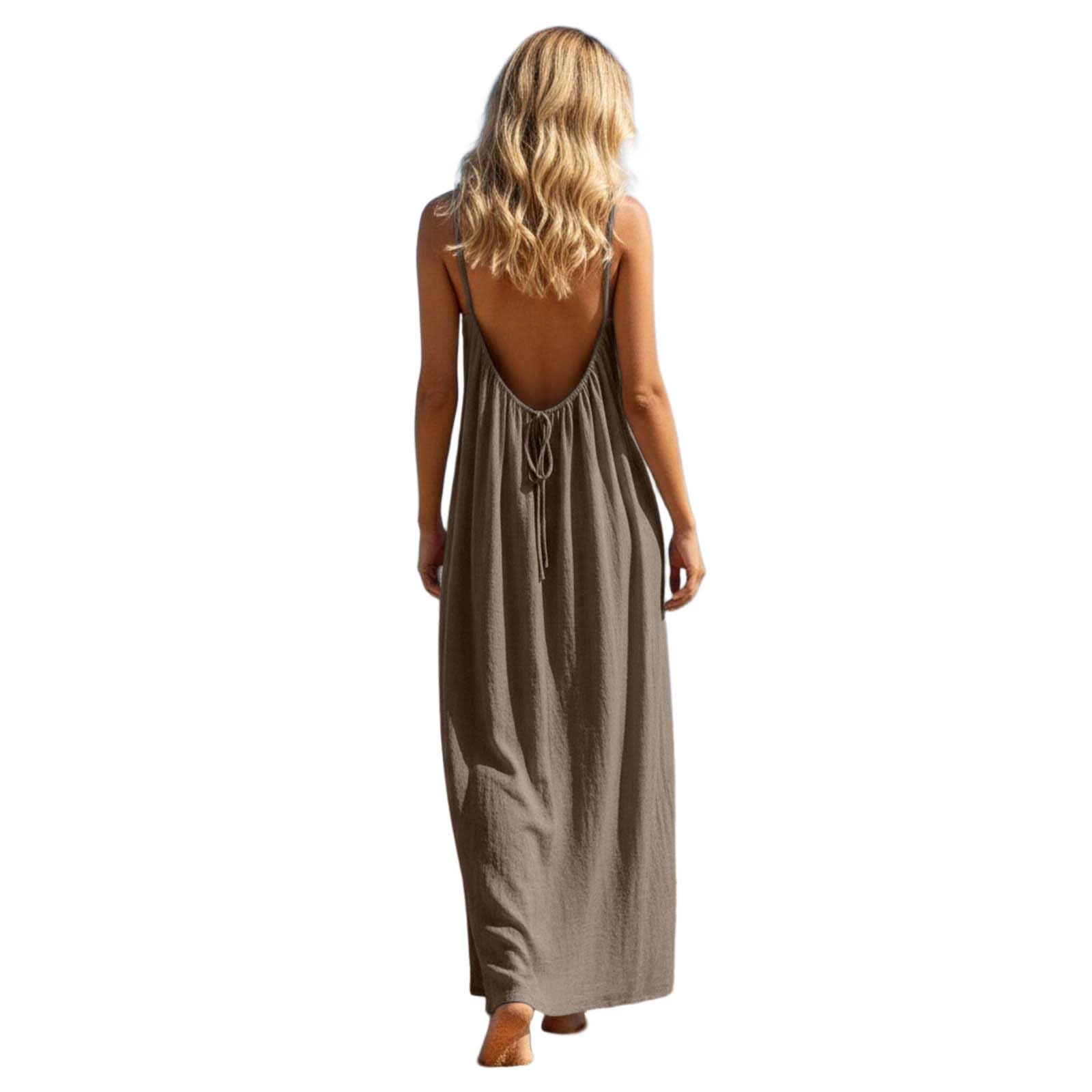 Backless Cami Dresses For Women Summer Boho Lounge Low Open Back House Dress Casual Solid Color Beach Vacation Dresses