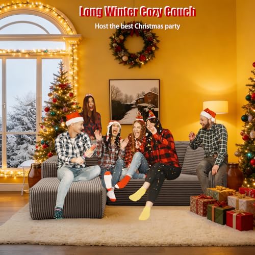 MEISIMAN 106'' L Shaped Couch, Deep Seat Sofa Cloud Couch with Chaise & Pillows, Modular Cloud Sectional Couches for Narrow Living Room Friendly, Tool-Free Setup(Dark Brown) - Image 4