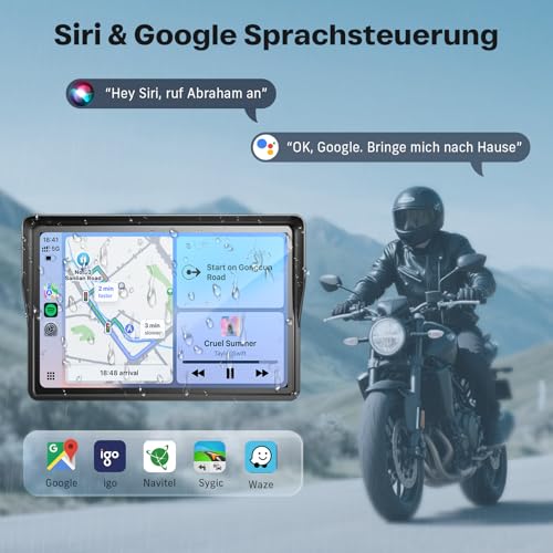 WonVon 5 Zoll Motorrad Carplay Display Motorrad Navigationsgeräte mit Motorrad Navi CarPlay & Android Auto Wasserdicht Motorräder Display mit Bluetooth Sprachassistenten Magnetische Halterung