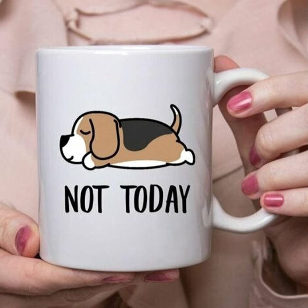 SNV Not Today Dog Mug - Funny Beagle Sleeping Not Today Dog Mug Lazy Gift for Women Dogs Mom Coffee Mug White 15 OZ