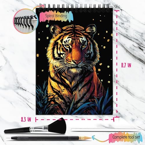 Image of Scratch Art Book for Adults - Animal Series, 10 Rainbow Art and Crafts for Adults | Adult scratch art & foil art for adults kit | stress relief scratch painting, screen-free travel craft | scratch art adult
