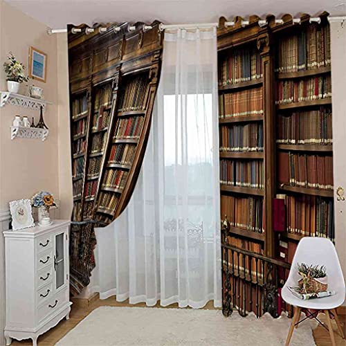 Rideau occultant à oeillets bibliothèque 3D grand format salon de luxe