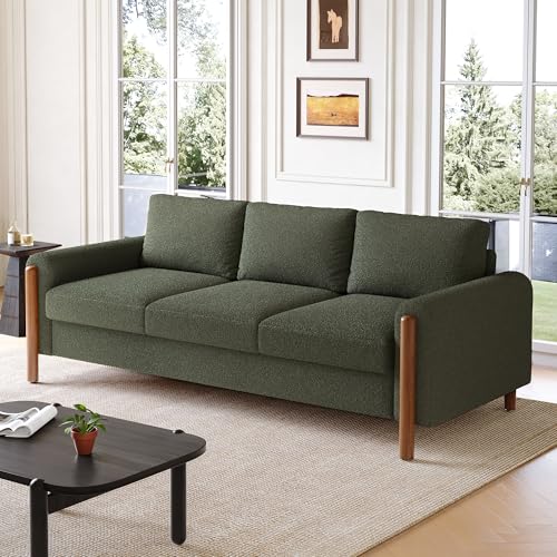 Best Wooden Sofa Design for Living Room: Stylish Comfort and Durability 8 Christopher Knight Home Yadil Teddy Fleece Upholstered 3 Seater Sofa Couch, Wooden Home Sofa Living Room, Comfy Cloud Couch for Bedroom, Home Office, Olive Green