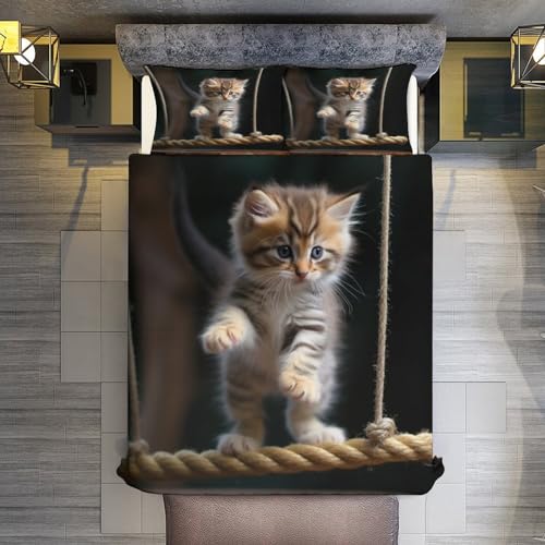 Housse de couette chat en microfibre douce anti-plis pour un lit sain - 3