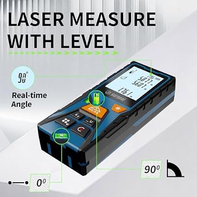 Laser Distance Meter Digital Laser Measuring Tool with LCD Backlit Display, Area Volume Pythagorean, 2mm Accuracy, Class II, Electronic Tape Measure for DIY Construction AAA Battery Powered