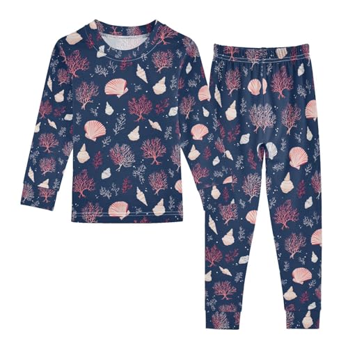 ALAZA Coral Reef Blue Seashell Pajamas Long Sleeve Sleepwear 2-Piece Pajama Set