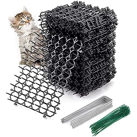 12pcs Cat Scat Mat with Spikes, 20*15.5cm Cat Animal Spikes Repellent with 12 Nails and 20 Cable Ties, Garden Prickle Strip Dig Stopper Cat Deterrent Spikes Deterrent Indoor and Outdoor Protector Mat Cover