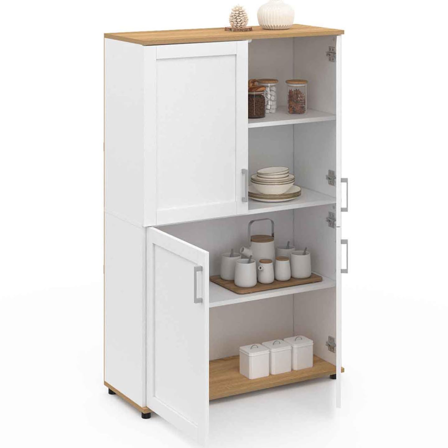 IDMarket - Buffet Haut H. 125 cm VITO 4 Portes Blanc et Bois
