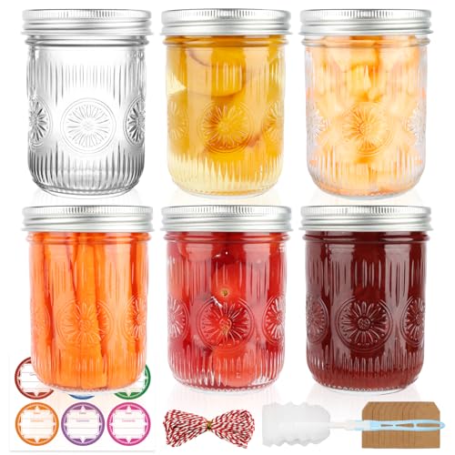 DADILL Wide Mouth Mason Jars 16 oz with Lids, 6 Pack Canning Jars with Airtight Lids and Bands, Glass Pint Jars for Pickling, Meal Prep, Preserving, Overnight Oats, Jam, Wedding Favors & Decor