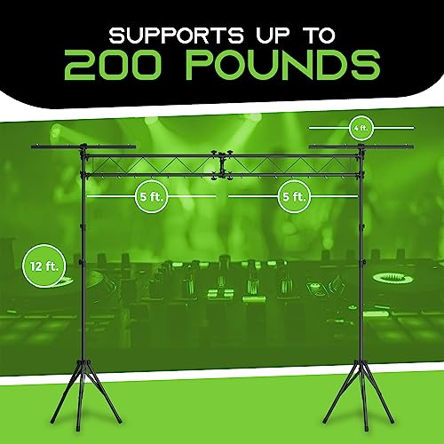 GEARit Lighting Truss System (x2) 12 Ft Tripod Stands With T-Bars (x2) 5 Ft Stage Trusses, 36 Mounting Points, Up to 200 Lbs Capacity for Pro-Grade Portable for DJ Lighting, Bands, Venues and Stages