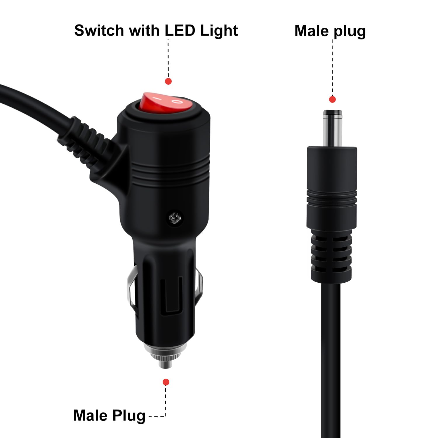 Kabel do Gniazda Zapalniczki 12V DC, Wtyk do Gniazda Zapalniczki do DC5521 z Przełącznikiem, 16AWG, 15A, do GPS, Kamery, Lamp LED (2m)