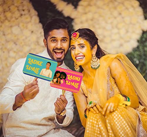 Image of Rozi Decoration Haldi Ceremony Photobooth Props Set of 15 Sticks for The Bride and Her Family, Pre-Wedding and Wedding Photographic Props Pack of 2