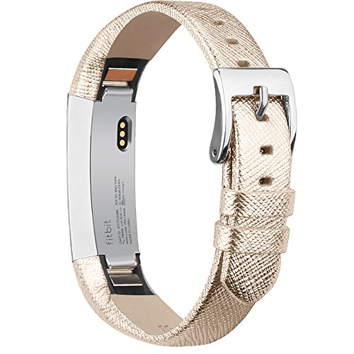 AK Bands Compatible with Fitbit Alta/Alta HR, Adjustable Comfortable Leather Wristbands Compatible with Fitbit Alta HR 2017/Fitbit Alta(Gold)