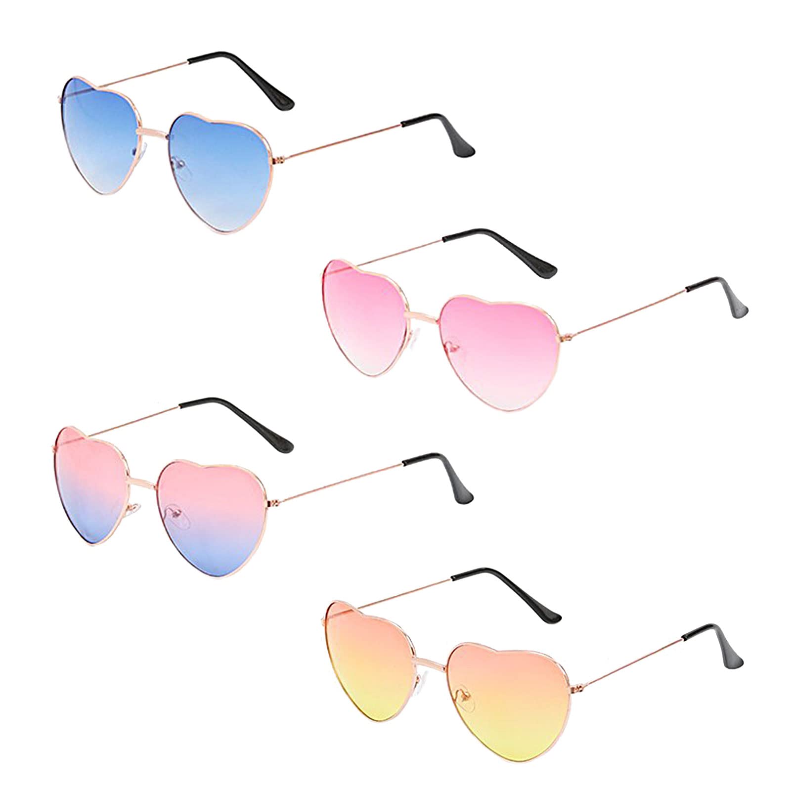TSHAOUN 4 Pieces Heart Shape Hippy Specs Glasses Sunglasses Thin Metal Frame Hippie Sunglasses
