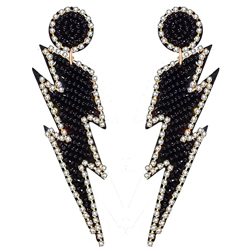 Beaded Lightning Earrings for Women Statement Lightning Bolt Dangle Earrings Sparkling Rhinestone Bead Drop Earrings Holiday Party Gifts