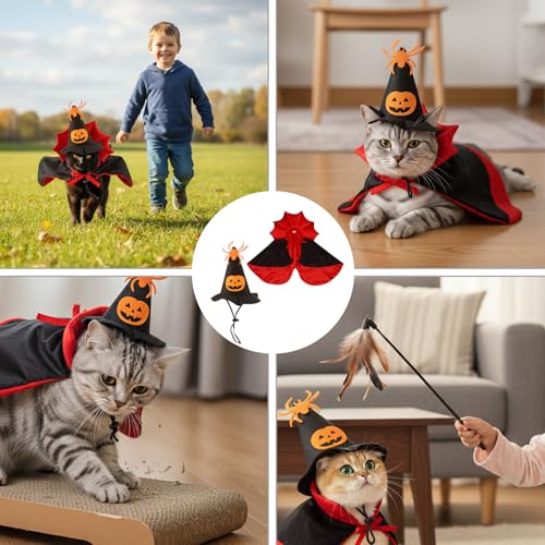 Disfraz Halloween 2 piezas con capa y sombrero para mascotas miniatura 7