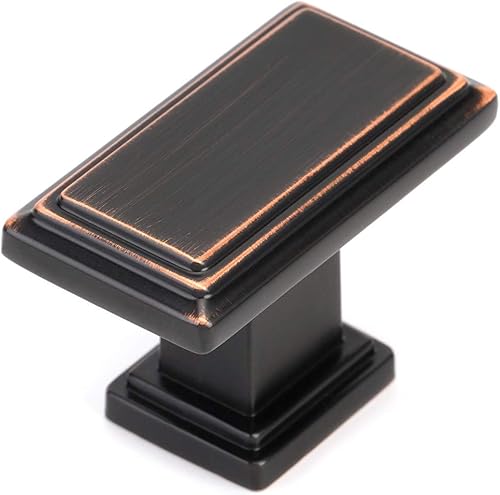 KOOFIZO Paquete de 30 pomos rectangulares escalonados para gabinete, manija de bronce aceitado (longitud 1.6 pulgadas) para puerta de armario de