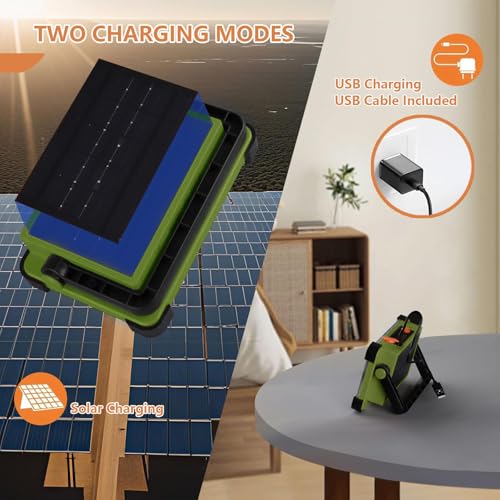 Image of YXQUA 120W Solar Rechargeable Work Light, 144 LED Portable Flood Light with Stand, IP66 Waterproof 4 Modes LED Job Site Lighting Flashlights for Mechanic Camping Fishing Car Repair(Green 1 Pack)
