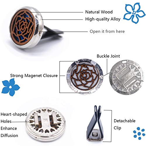 2 Packs Wooden Car Diffuser Vent Clips, Aromatherapy Essential Oil Car Diffuser Locket Clip With 10 Shiny Pads And 10 Washable Felt Pads(Tree And Flower) #TOP1