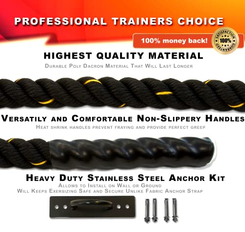 Topitop Battle Ropes With Anchor Kit, Perfect Workout Ropes For Home Gym Or Outdoor. Poly Dacron Exercise Rope For Professional Training, 30 Ft X 1.5 #TOP1