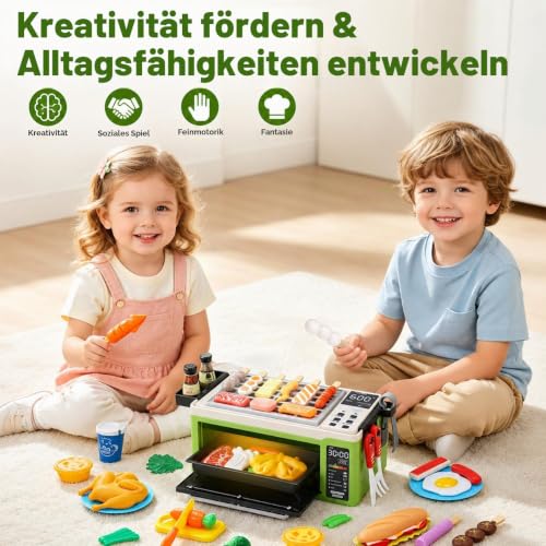 Foto von CUTE STONE Mikrowellen Spielzeug & BBQ-Grillspielzeug für Kinder mit Sprühnebel, Sound & Licht, Spielzeugessen, Grillplatte, Zubehör zum Spielen und Kochen, Geschenk für Jungen und Mädchen
